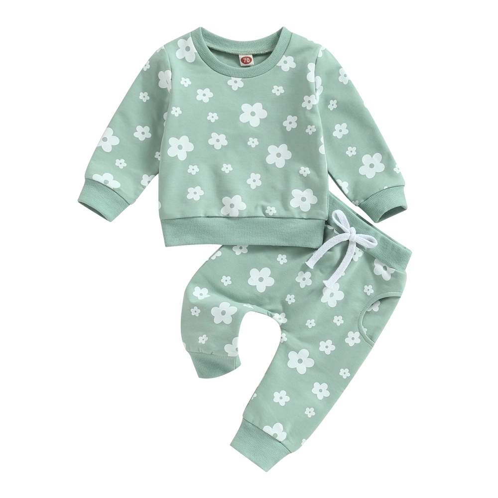 Baby Girls Winter Flower Print Sweatshirt and Drawstring Pants Set