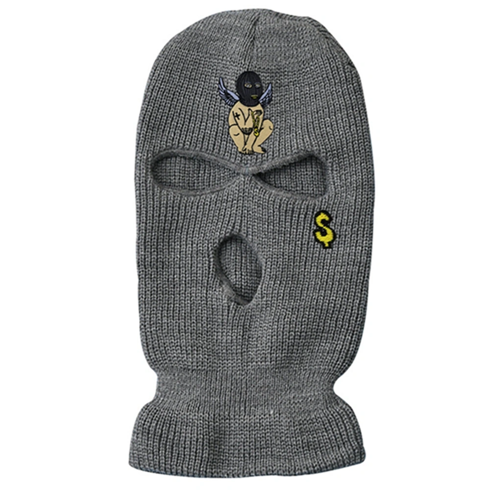 3-Hole Knitted Full Face Cover Embroidery Adult Balaclava Ski Mask