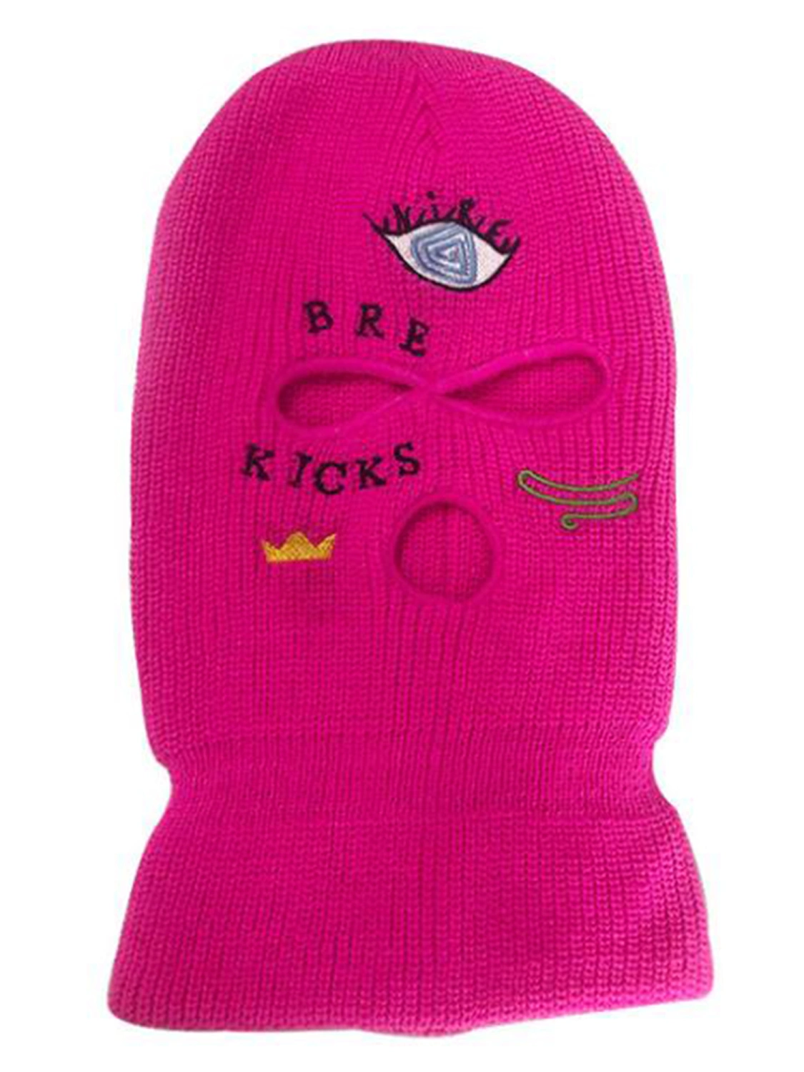 3-Hole Knitted Full Face Cover Embroidery Adult Balaclava Ski Mask
