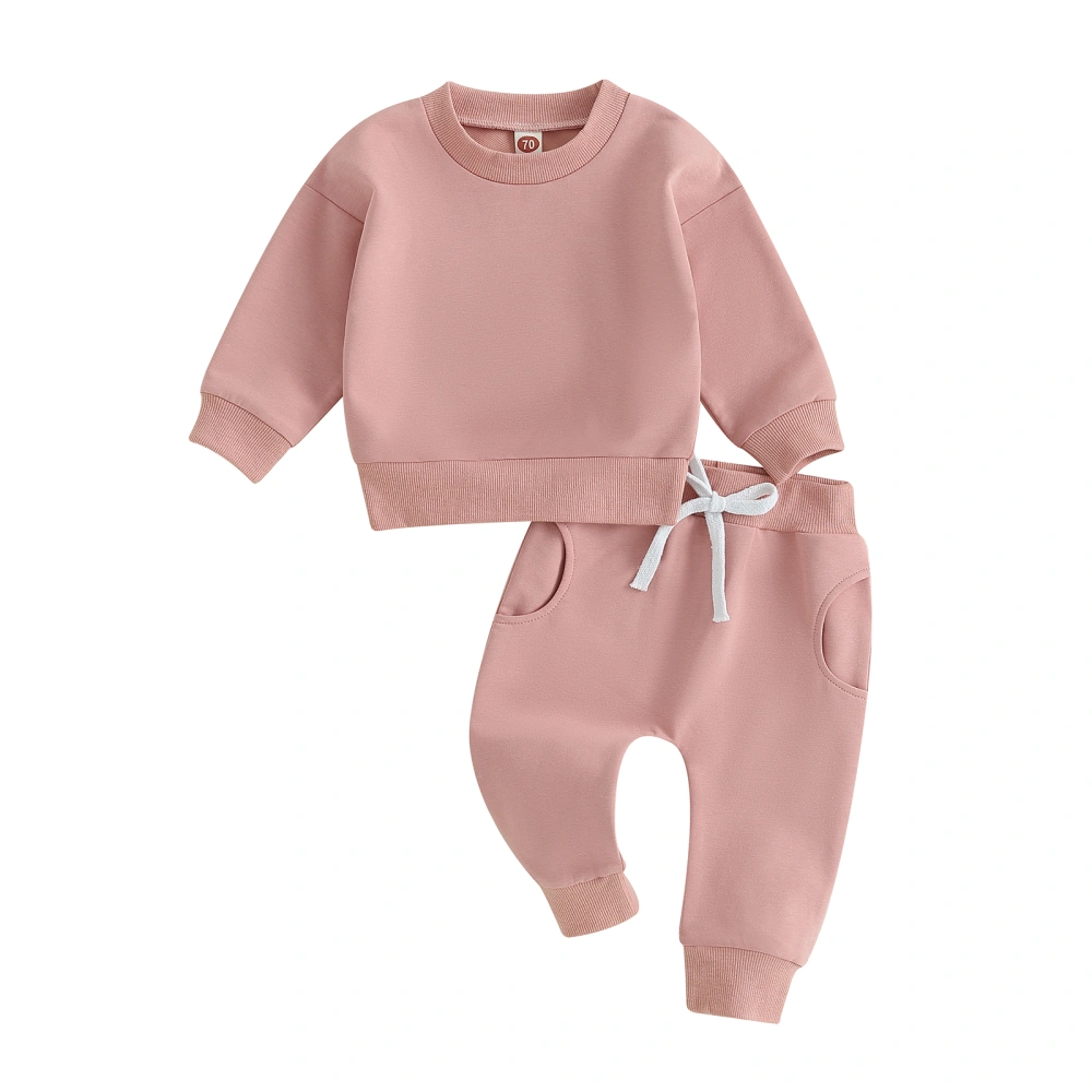 Newborn Baby 2 Piece Outfit Solid Color Sweatshirt and Elastic Pants 