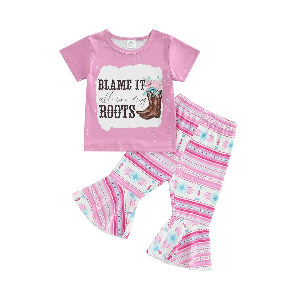 Baby Kid Girls Pants Set Letters Print T-shirt with Flare Pants