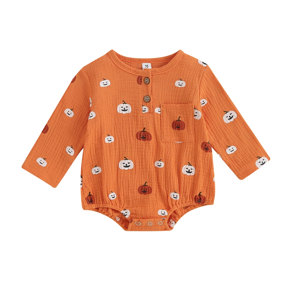 Baby Halloween Romper Long Sleeve Button Down Round Neck Bodysuit