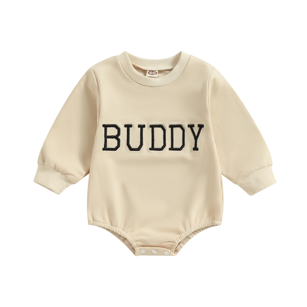 Baby Girls Long Sleeve Crew Neck Letter Embroidery Casual Romper