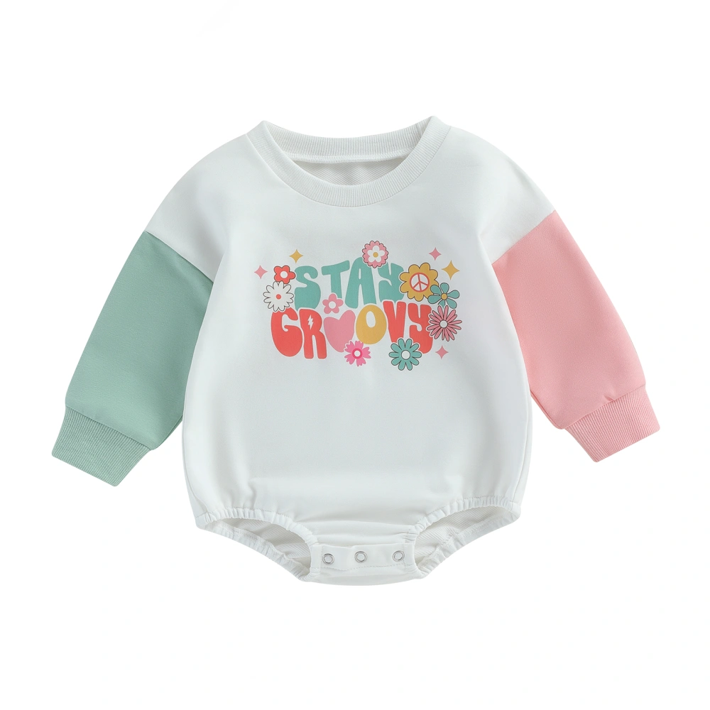 Baby Girls Sweatshirts Rompers Letter Flower Print Crew Neck Bodysuits