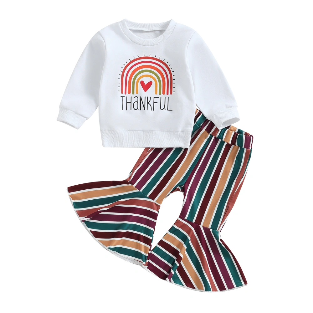 Baby Girl 2Pcs Thanksgiving Outfits Rainbow Sweatshirt + Flare Pants