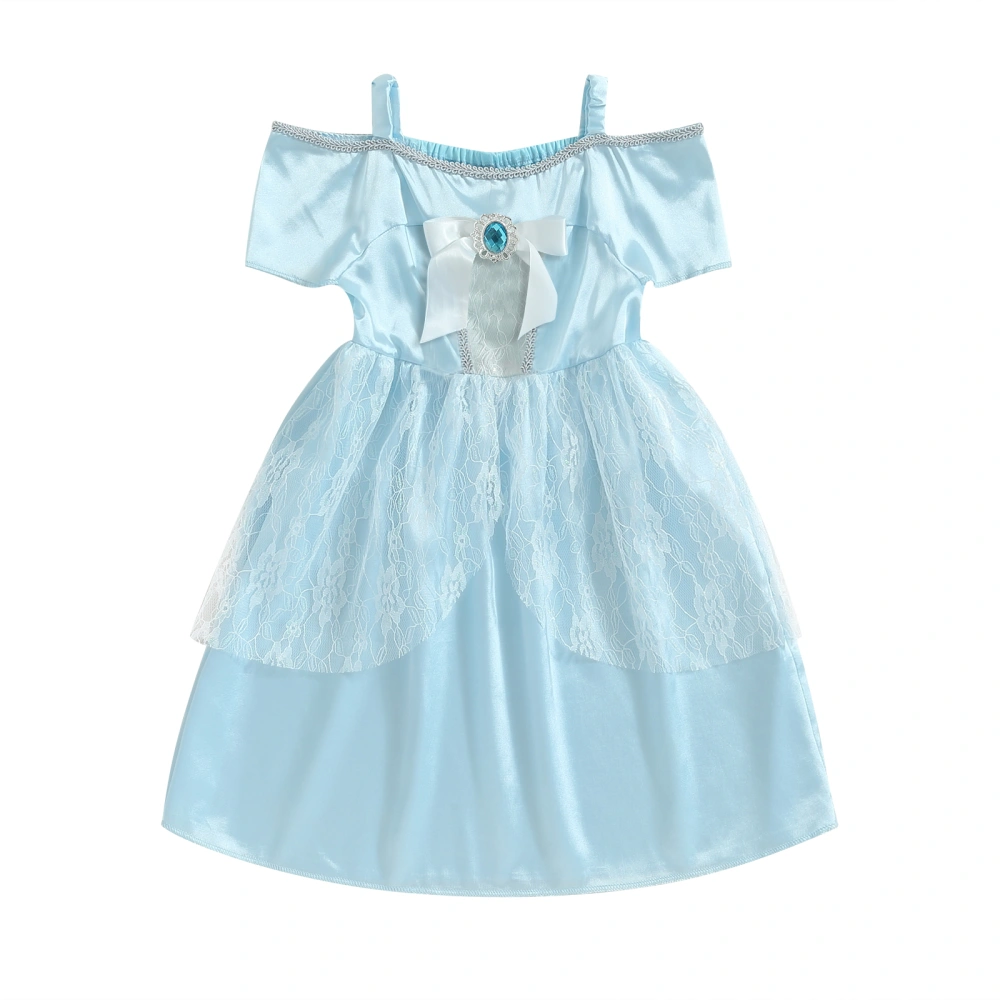 Halloween Girls Princess Dress Bow Lace Patchwork Cosplay Dress