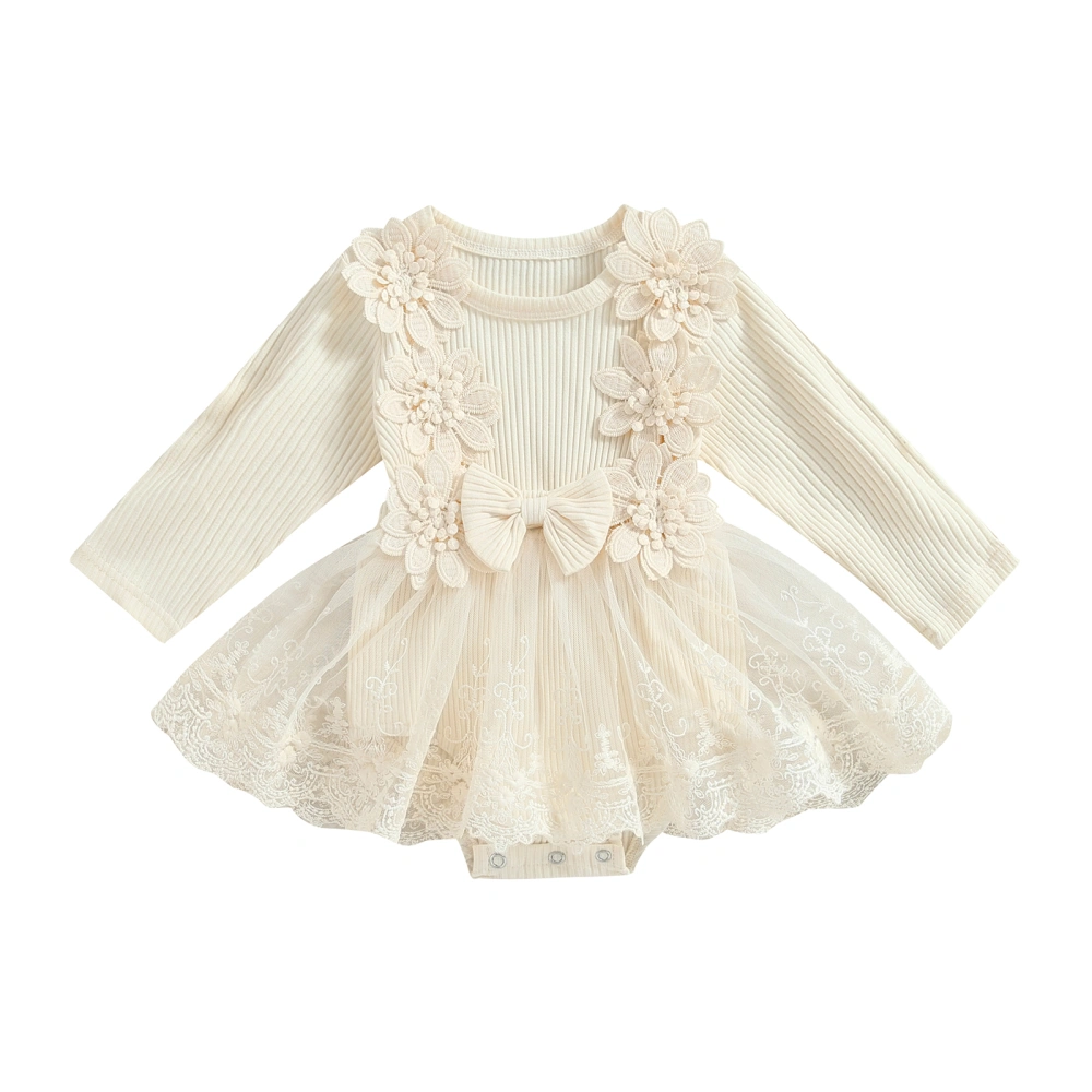 Baby Girls Romper Dress Long Sleeve Flower Bow Tulle Bodysuit