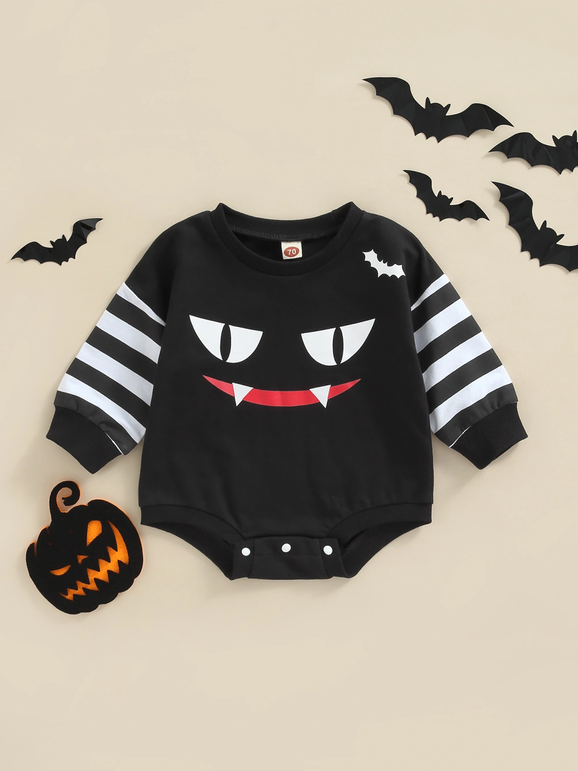Halloween Baby Newborn Romper, Round Neck Stripe Bodysuit Outfit