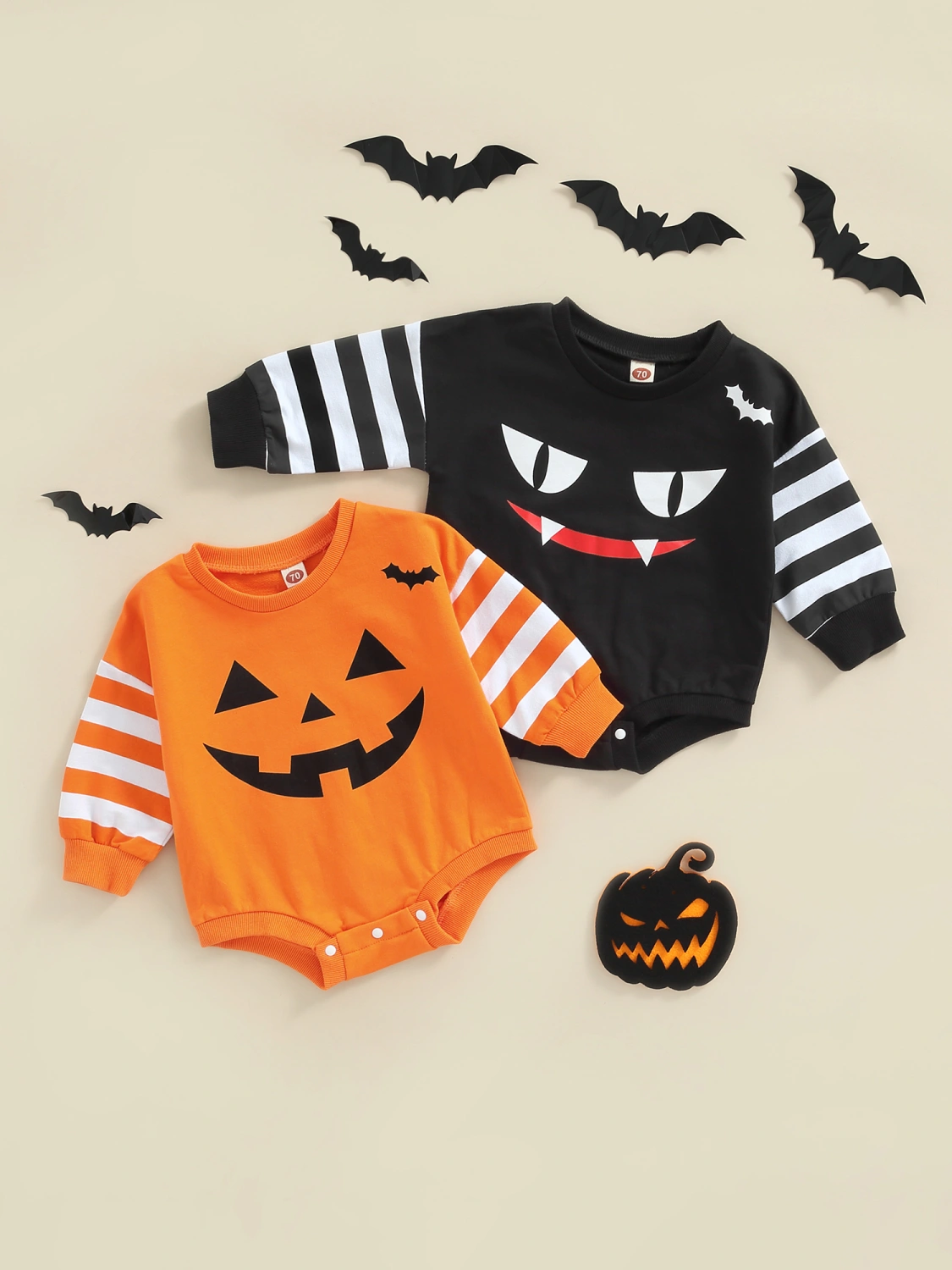Halloween Baby Newborn Romper, Round Neck Stripe Bodysuit Outfit