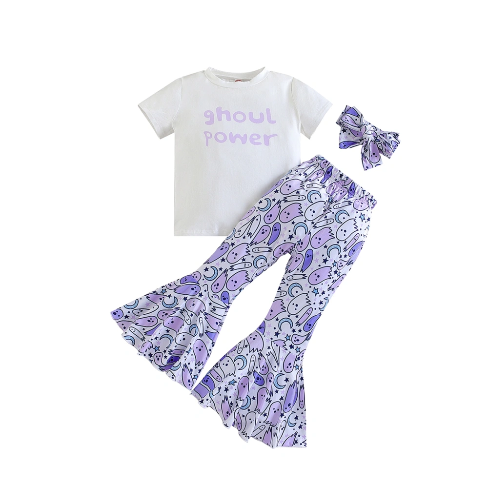 Girls Halloween Outfits Letter Print T-Shirt and Flare Pants Headbands