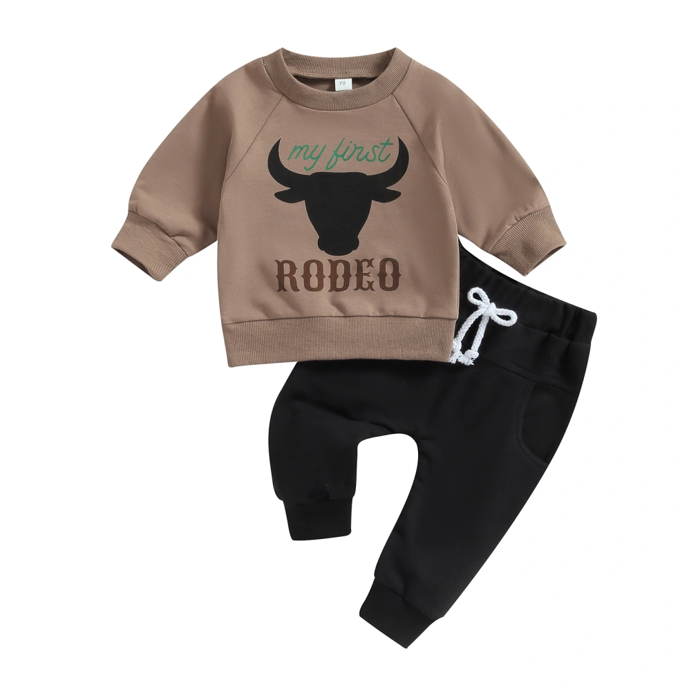 Toddler Boys Fall Outfits Letter Cow Head Print Sweatshirts Pants