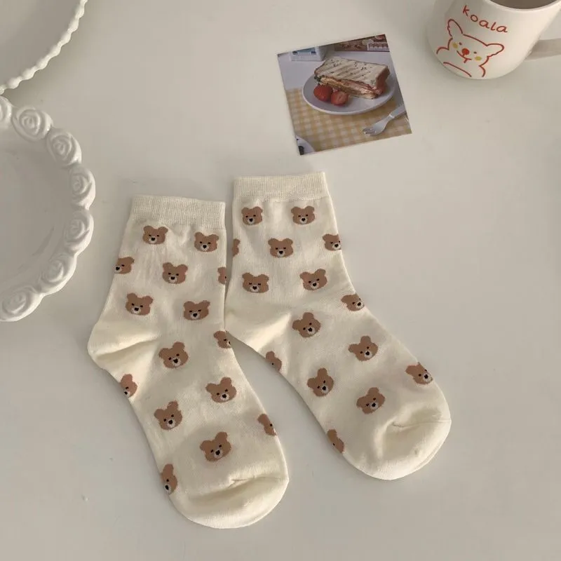 Women's Socks, Bear Print Cute Soft Cotton Animal Cartoon Casual Socks