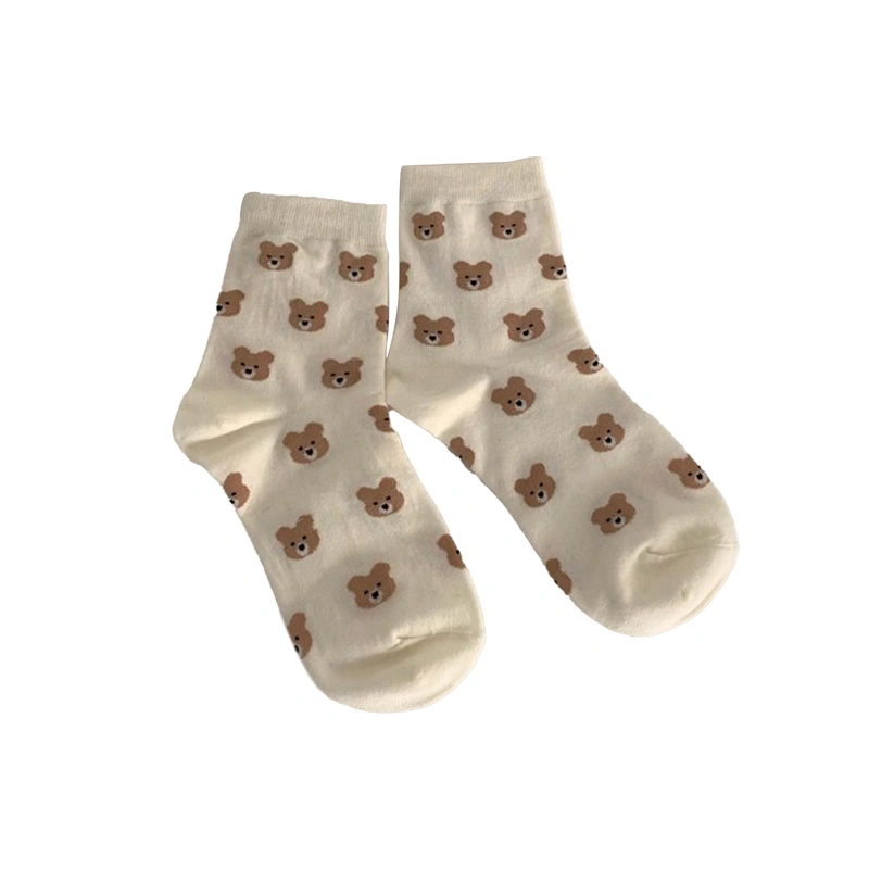 Women's Socks, Bear Print Cute Soft Cotton Animal Cartoon Casual Socks