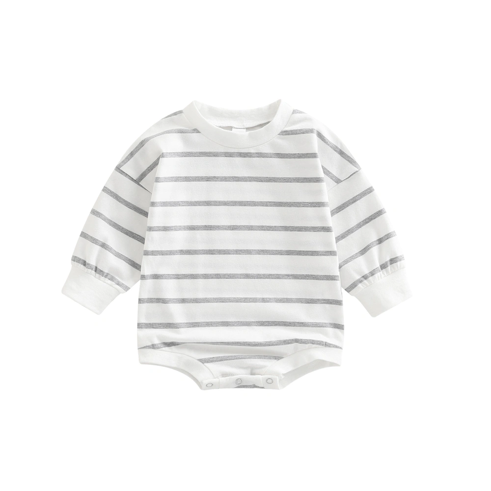 Baby Boys Spring Romper, Long Sleeve Striped Round Neck Romper