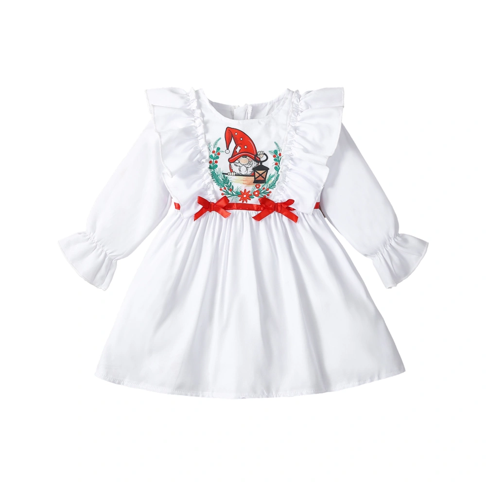 Kids Girls Dress Santa Claus Print Crew Neck Long Fly Sleeve Dress