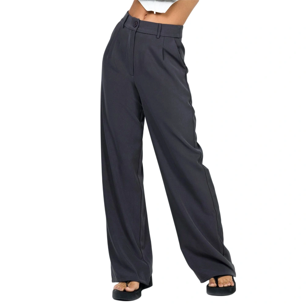 Women Slim Trousers Vintage Straight Leg Wide-Leg High Waist Pants 