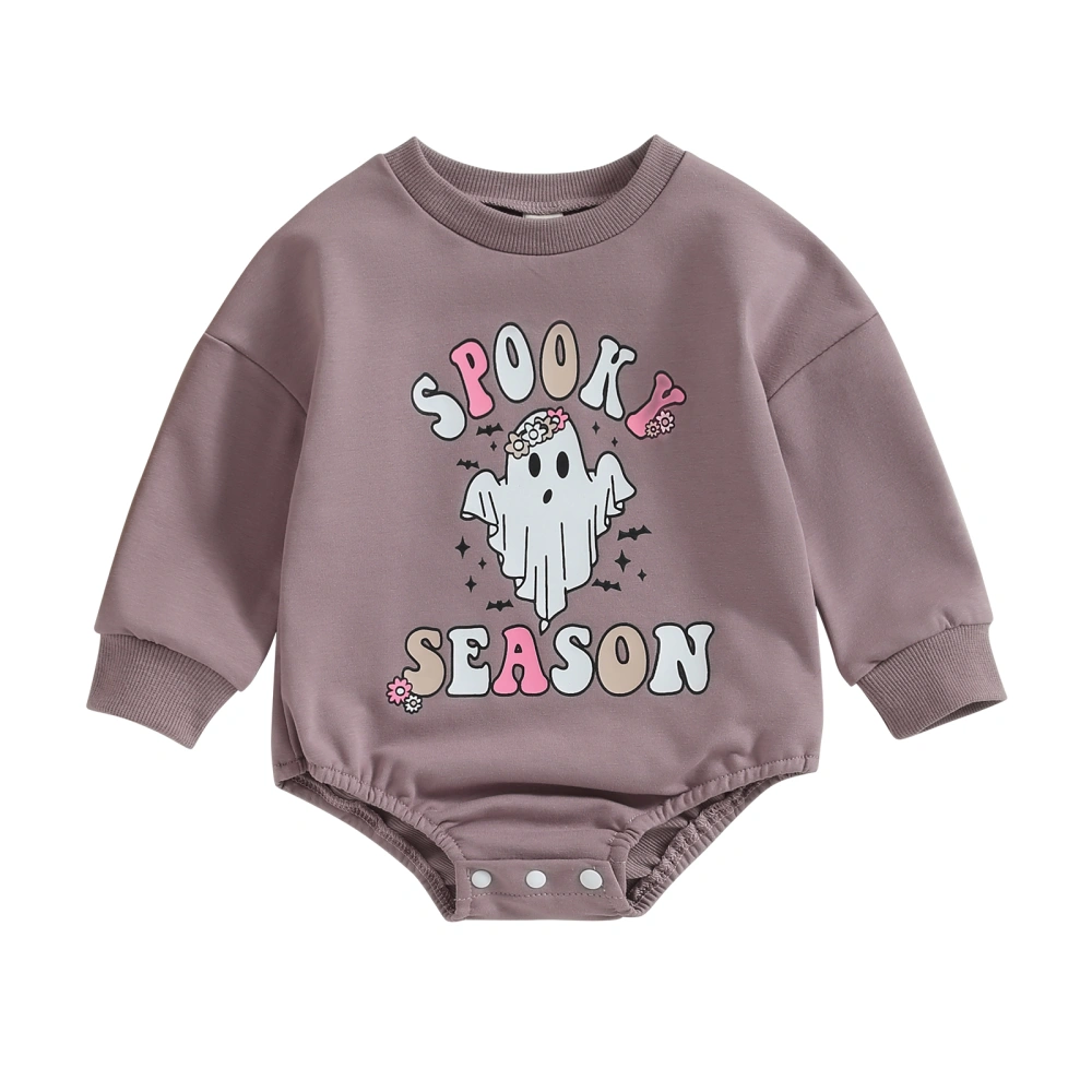 Halloween Baby Girls Romper, Long Sleeve Letters Ghost Print Bodysuit