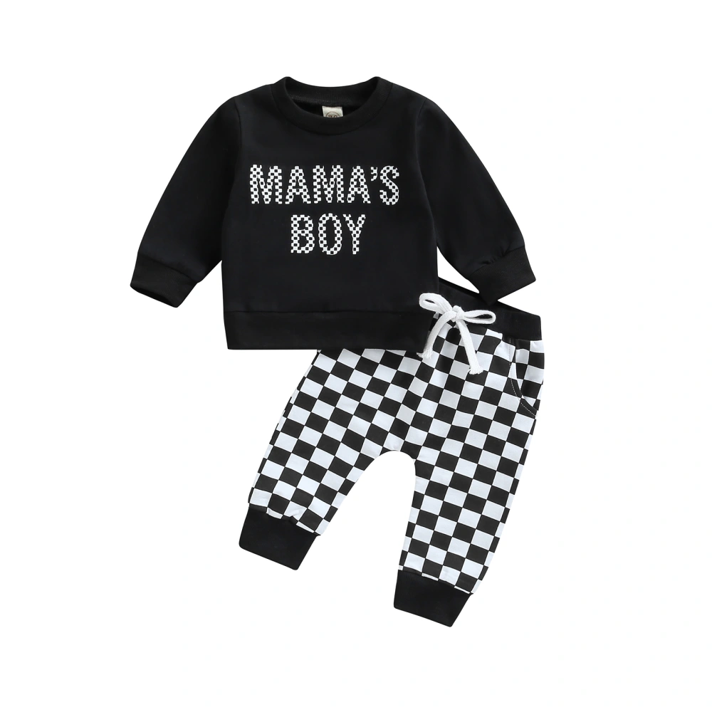 Baby Boy Long Sleeve Tops + Pants, Letter Checkerboard Clothing