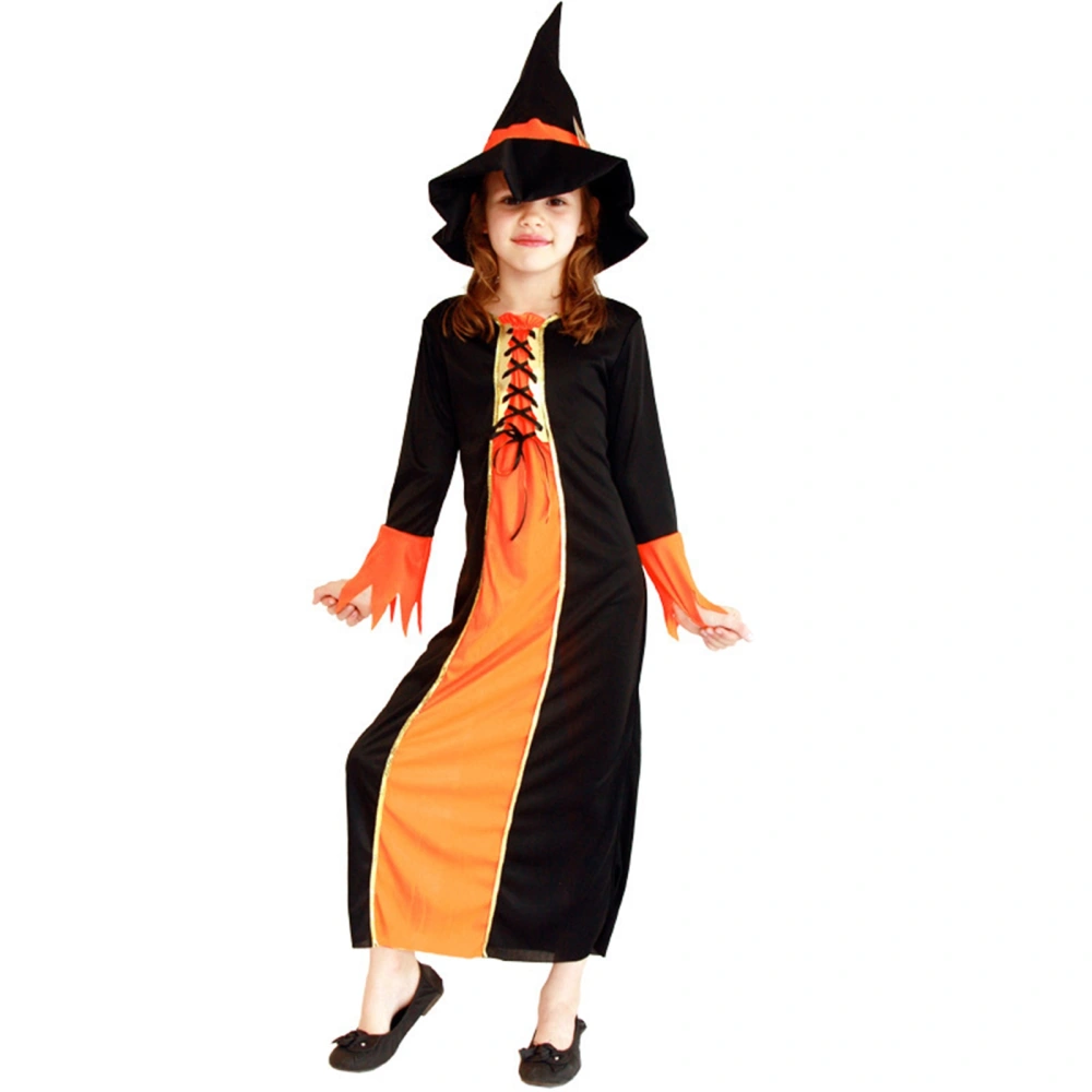 Girl Halloween Long Sleeve Patch Color Dress with Bandage + Hat  