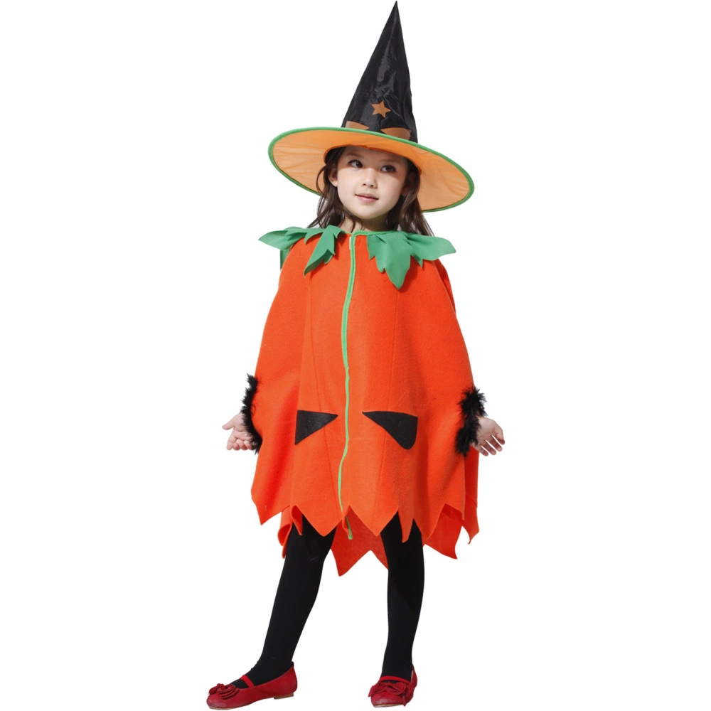 2Pcs Kids Halloween Costume, Girls Pumpkin Cloak Cape + Witch Hat