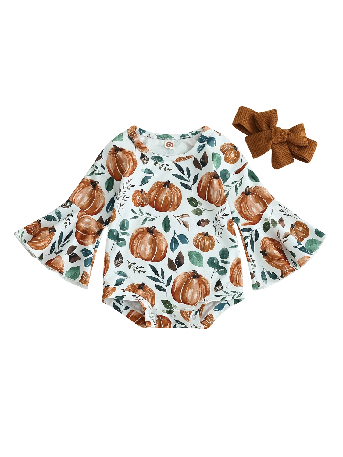 Baby Girls Halloween Clothes Pumpkin Print Romper and Headband