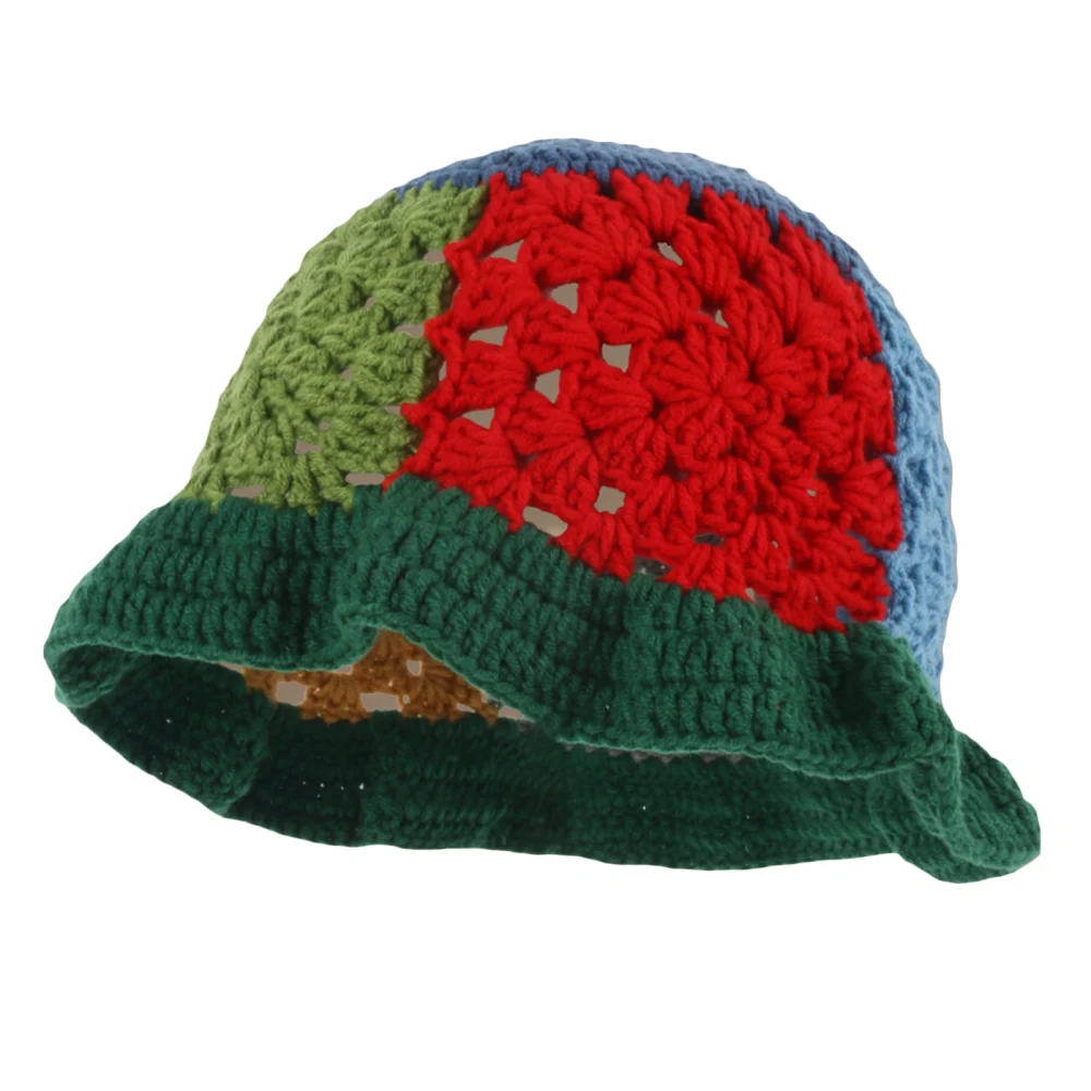 Women Crochet Bucket Cap, Hollow Out Patchwork Fisherman Hat