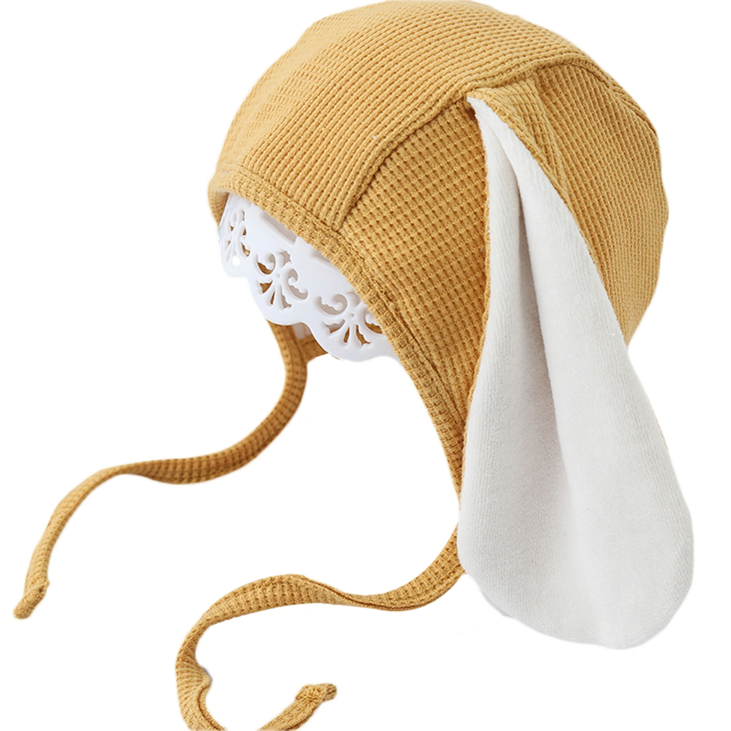 Newborn Baby Casual Hat, Rabbit Ears Grid Texture Plush Bandage Hat