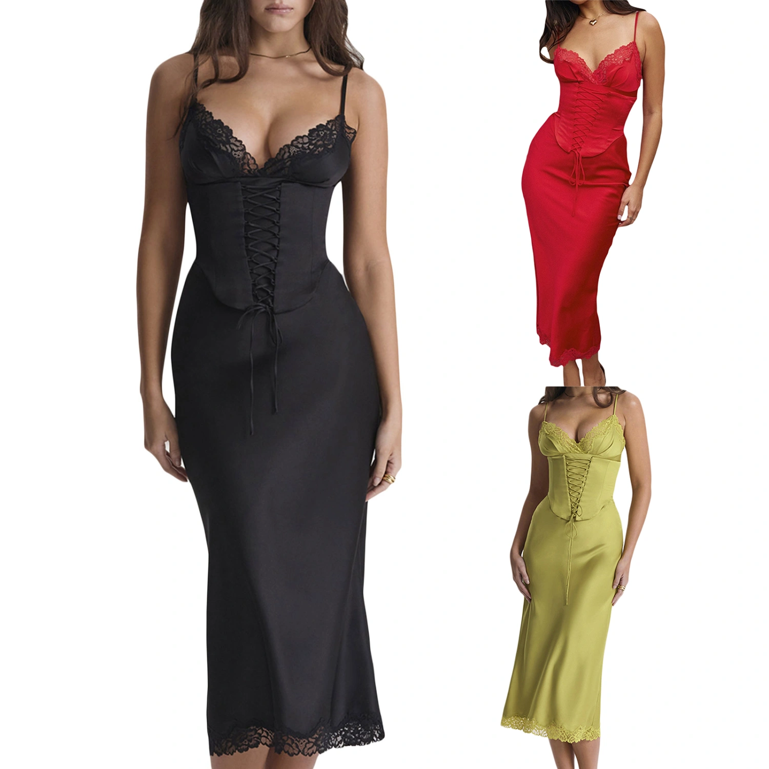 Women Skirt Set Tie-up Backless Irregular Hem Camisole with Midi Skirt