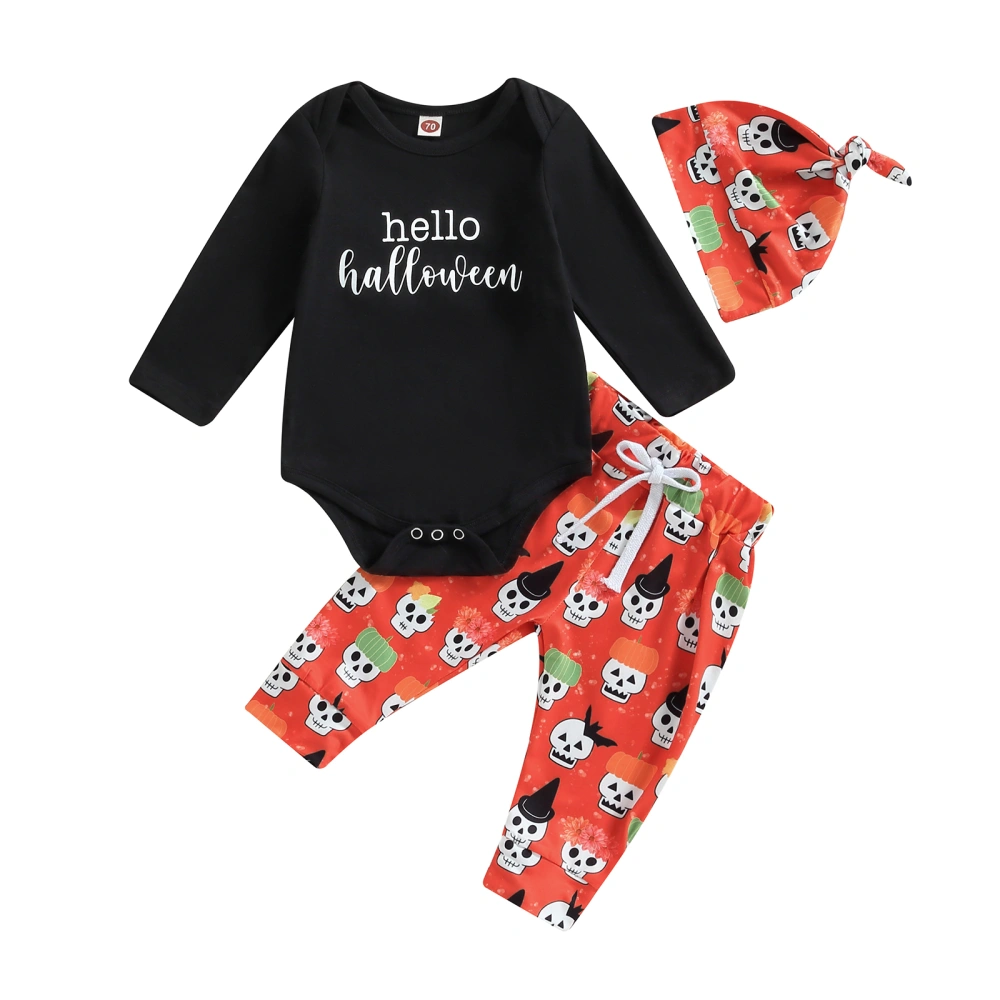 Baby Girls Boys Fall Outfits Letter Print Rompers Skull Pants Hat