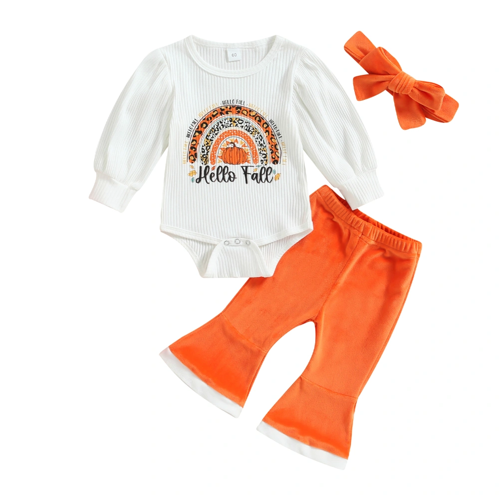 Baby Girl Fall Outfits Pumpkin Letter Print Rompers Pants Headband