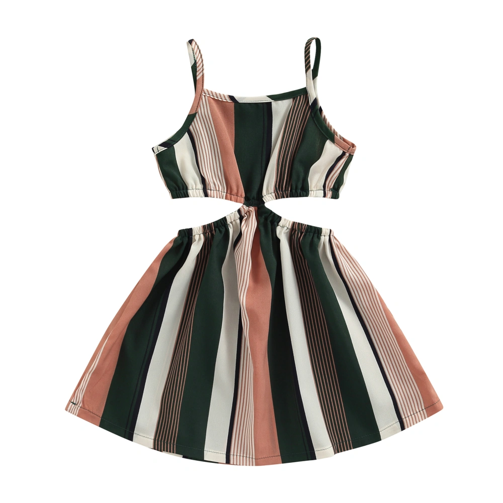 Girl Dress, Sling Contrast Color Stripe Cutout One Piece Garment