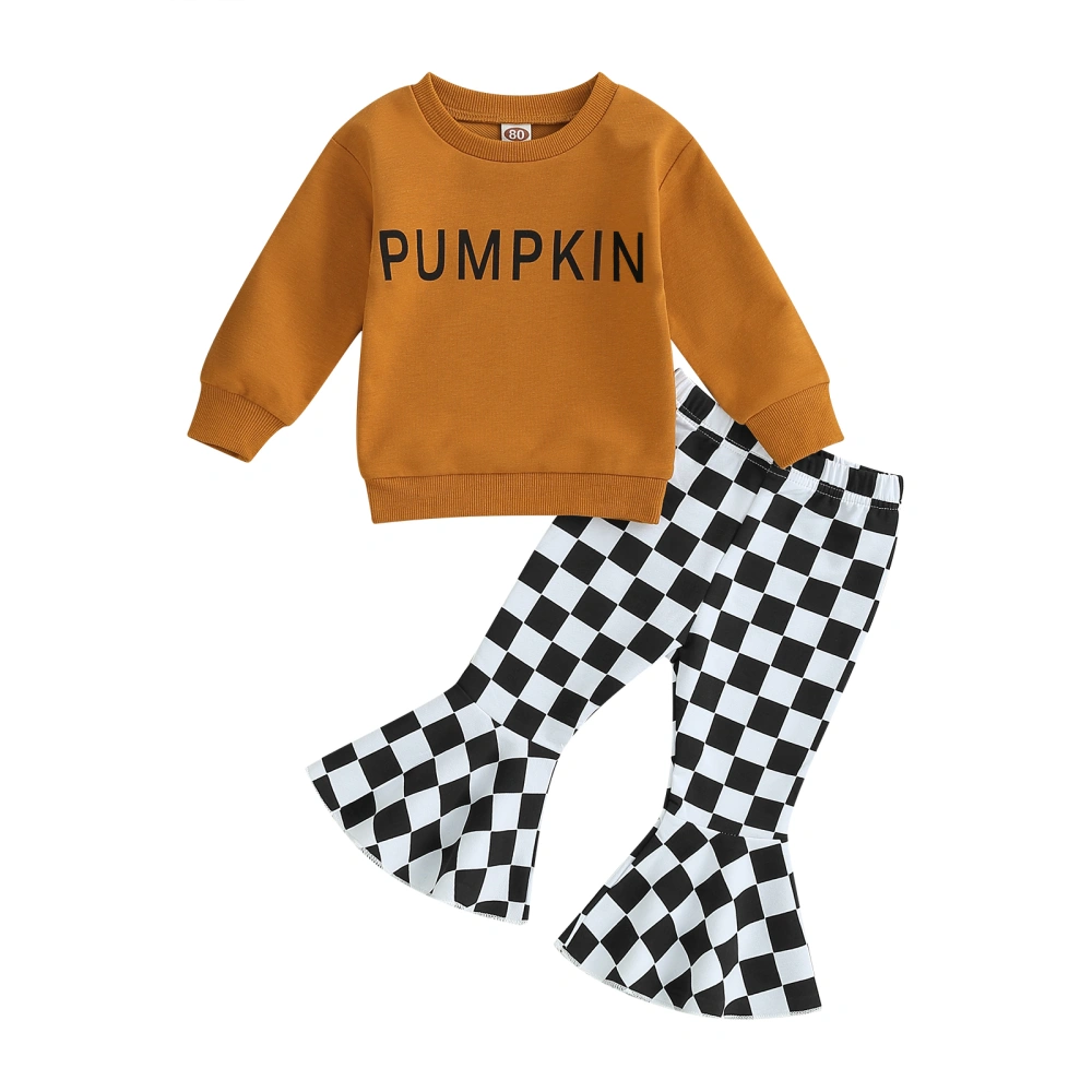 Toddler Girl Halloween Outfits Letter Print Sweatshirt and Flare Pants