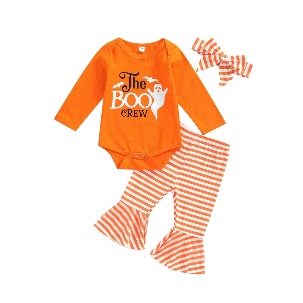 Baby Girl’s Halloween Letter Romper and Stripe Long Pants & Headband