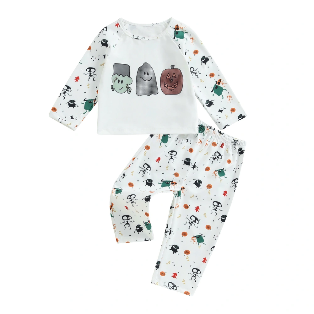 Toddler Boys Long Sleeve Ghost Pumpkin Print Tops and Pants Sets