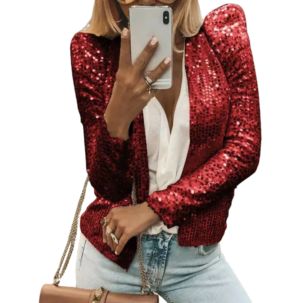 Women Jacket, Long Sleeve Open Front Sequined Fall Ladies Cardigan