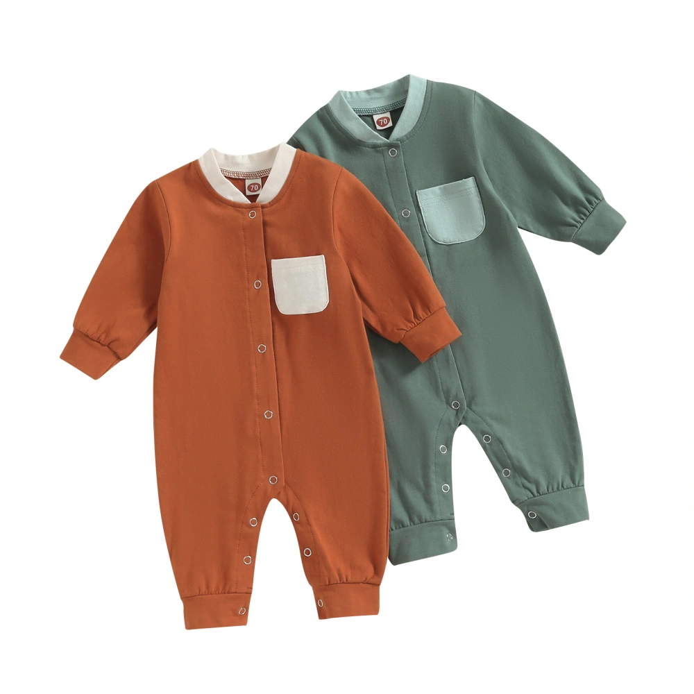 Baby Boy Long Sleeve Romper Contrast Color Button Jumpsuit with Pocket