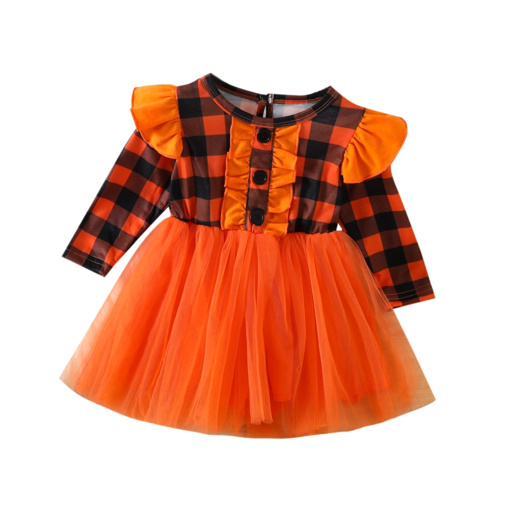 Toddler Girl Fall Dress, Plaid Patchwork Long Sleeve Tutu Dress