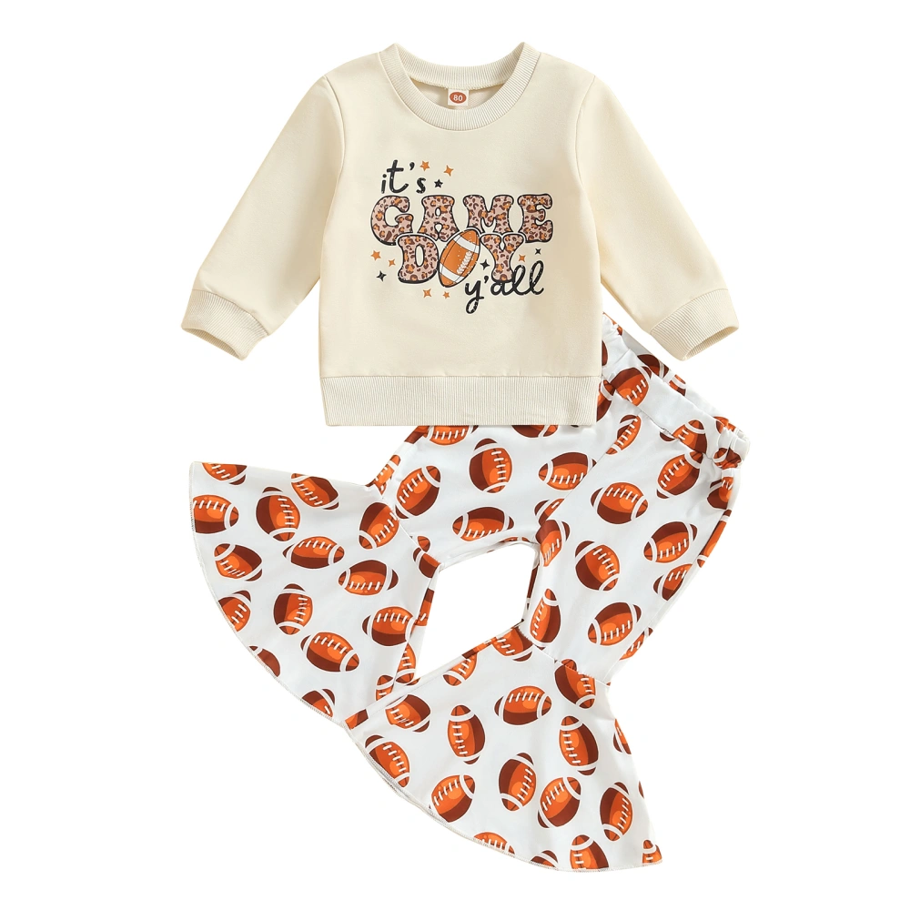 Toddler Girls 2 Piece Outfits Rugby Print Sweatshirt and Flare Pants 