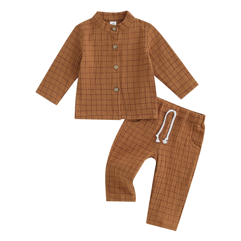 Toddler Boy Plaid Pattern Long Sleeve Button Shirt Elastic Waist Pants