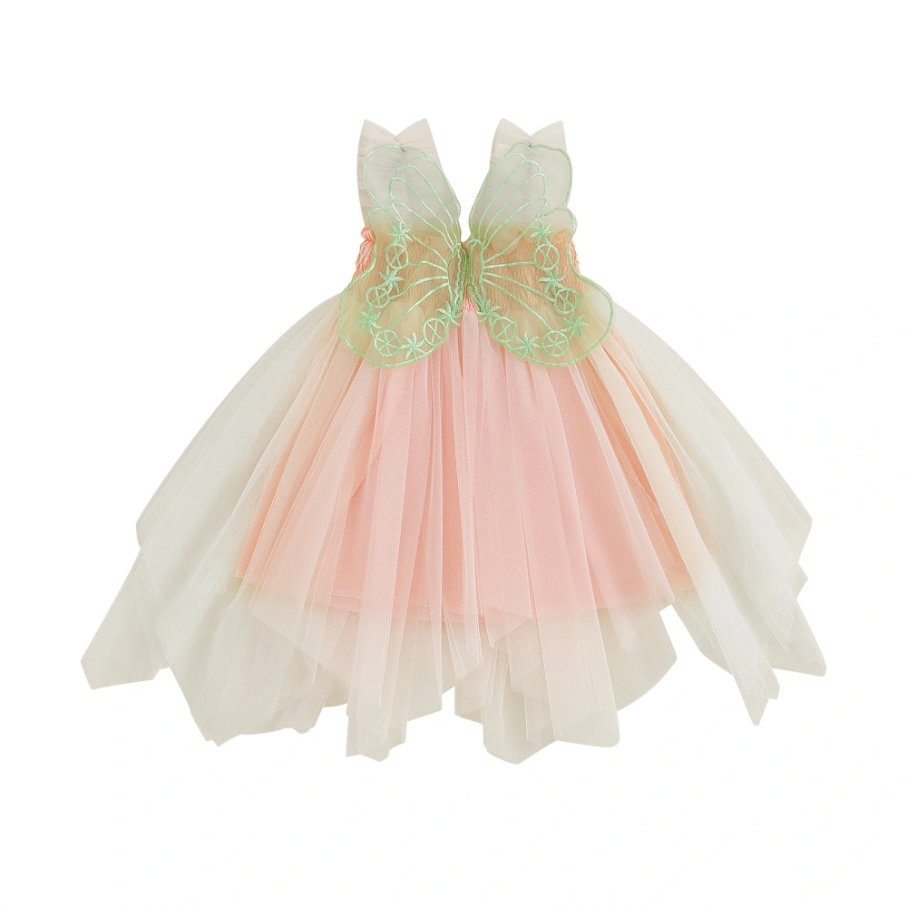 Kids Girls Dress Butterfly Embroidery Tiered Tulle Sleeveless Dress