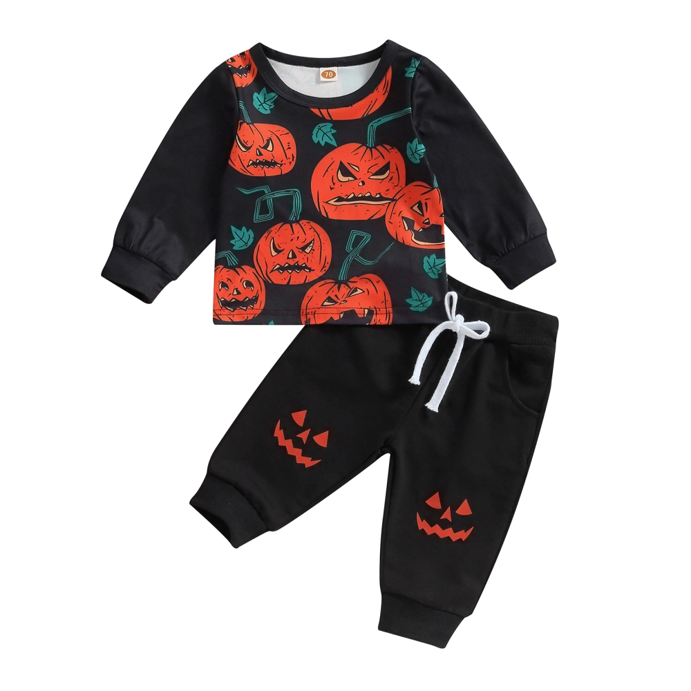 Toddler Boys Halloween Outfits Evil Pumpkin Print Sweatshirts Pants