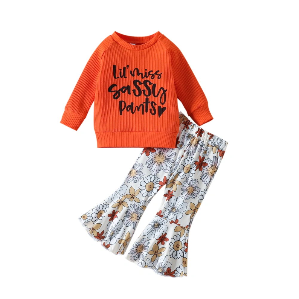 Toddler Girls Long Sleeve Letter Print Pullover + Floral Flared Pants