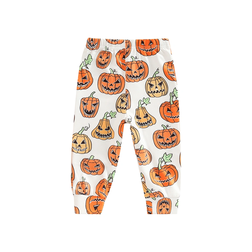 Halloween Leggings, Girls Cartoon Pumpkin Print Elastic Waist Trousers