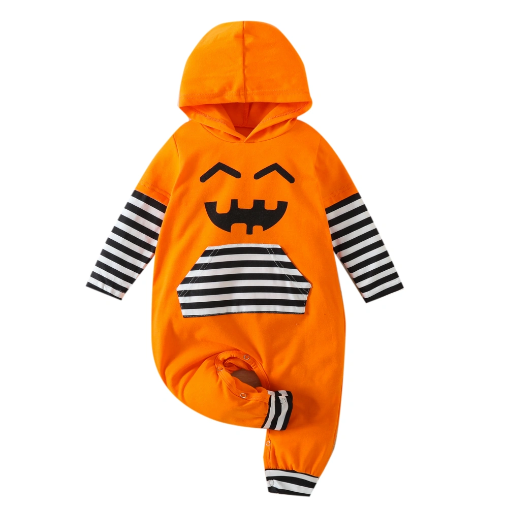 Infant Baby Halloween Long Sleeves Hood Ghost Face Print Jumpsuit