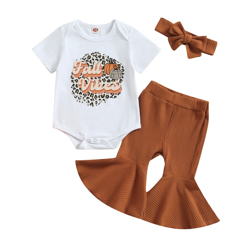 Baby Girl Thanksgiving Clothes Pumpkin Print Romper and Pants Headband