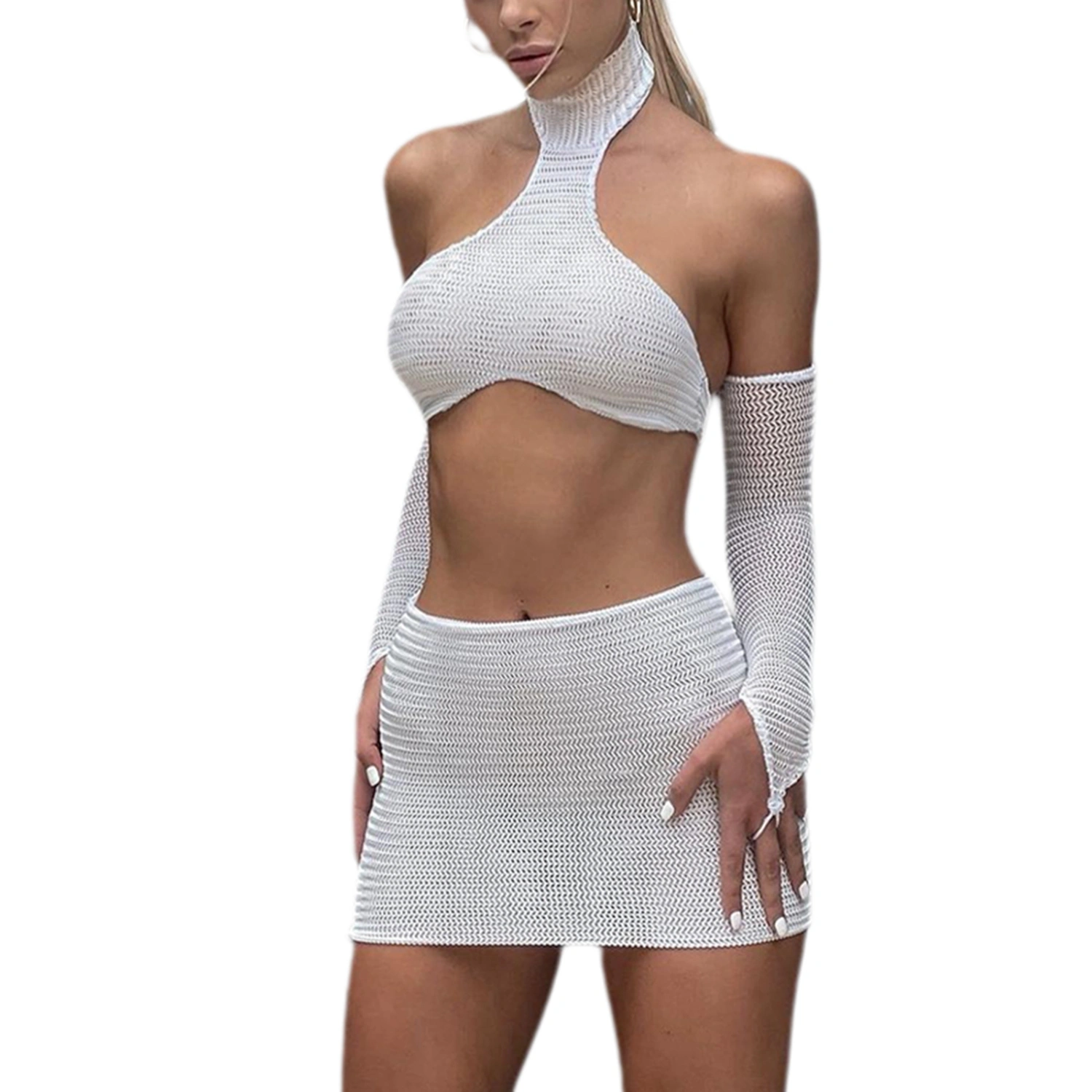 Women Wrapped Tops Hanging Neck Cropped Vest High Waist Skirt