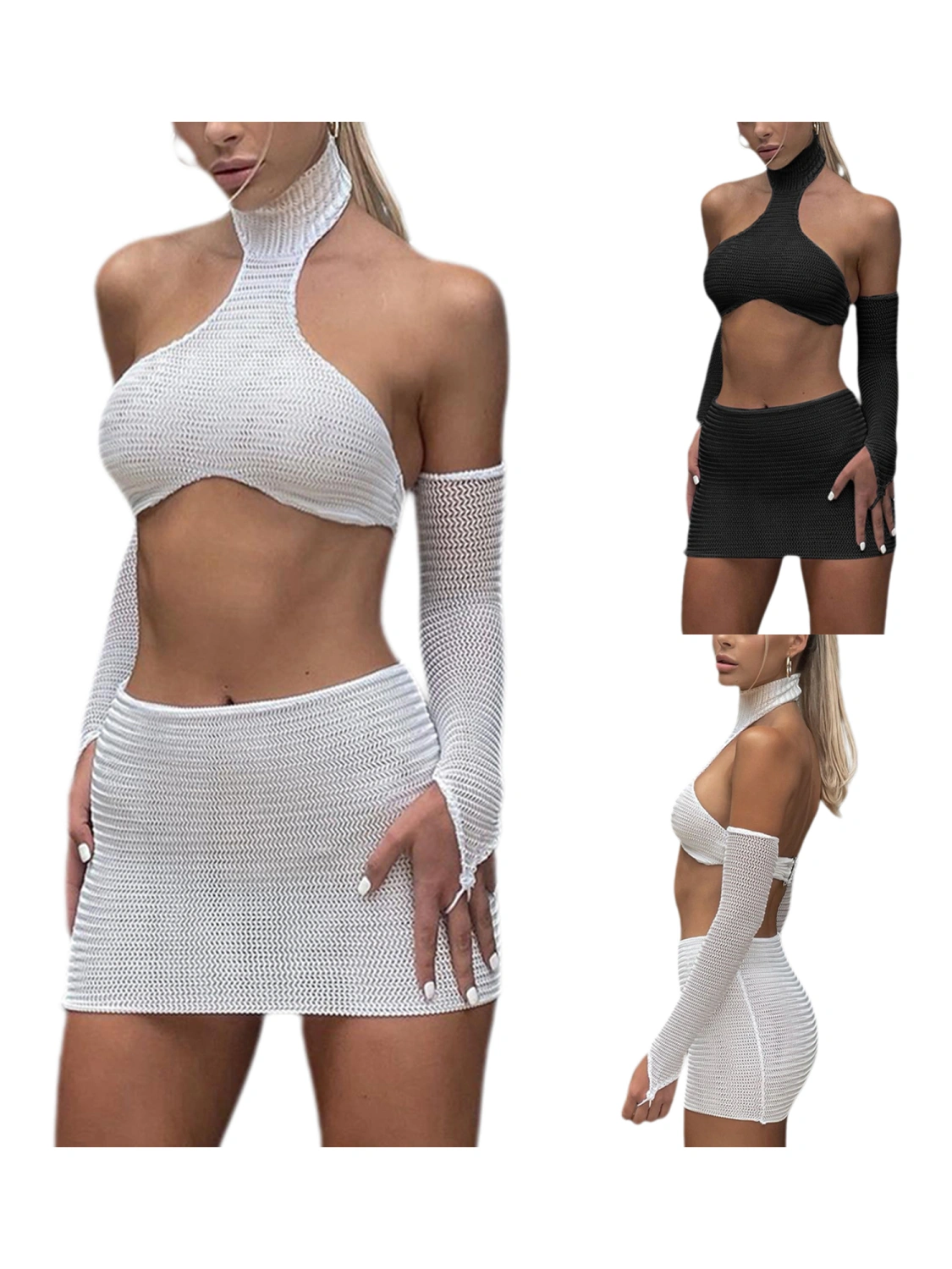 Women Wrapped Tops Hanging Neck Cropped Vest High Waist Skirt