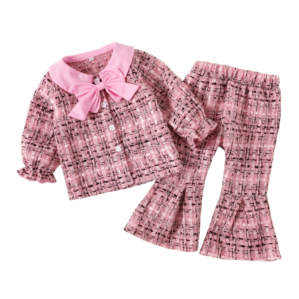 Kids Girls Fall Outfits Plaid Long Sleeve Button Up Shirt with Pants