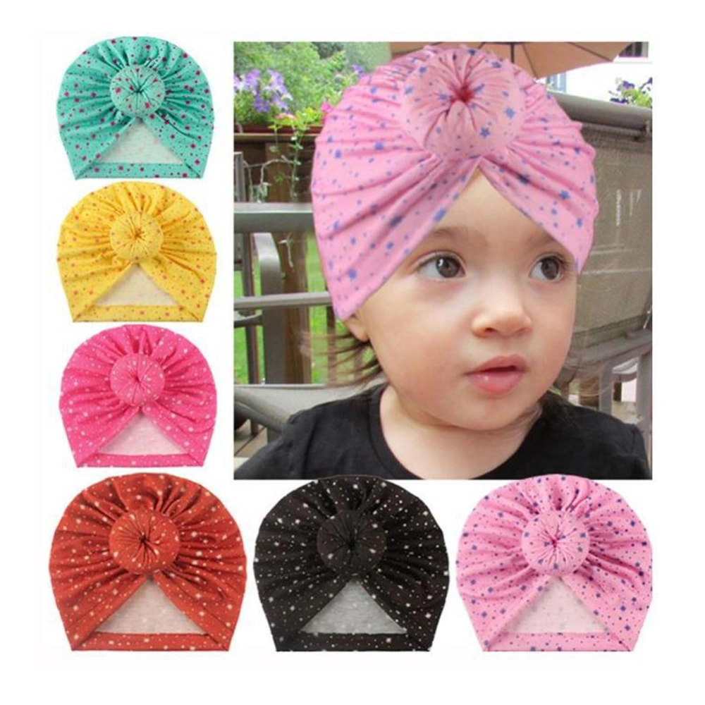 Baby Cap Stretch Knotted Meatball Donut Star Print Indian Style Hat