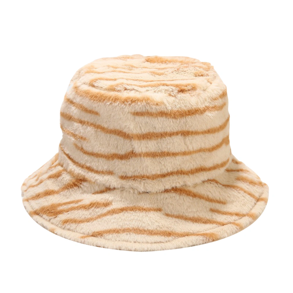 Women Zebra Print Bucket Hats, Winter Warm Faux Fur Fisherman Cap